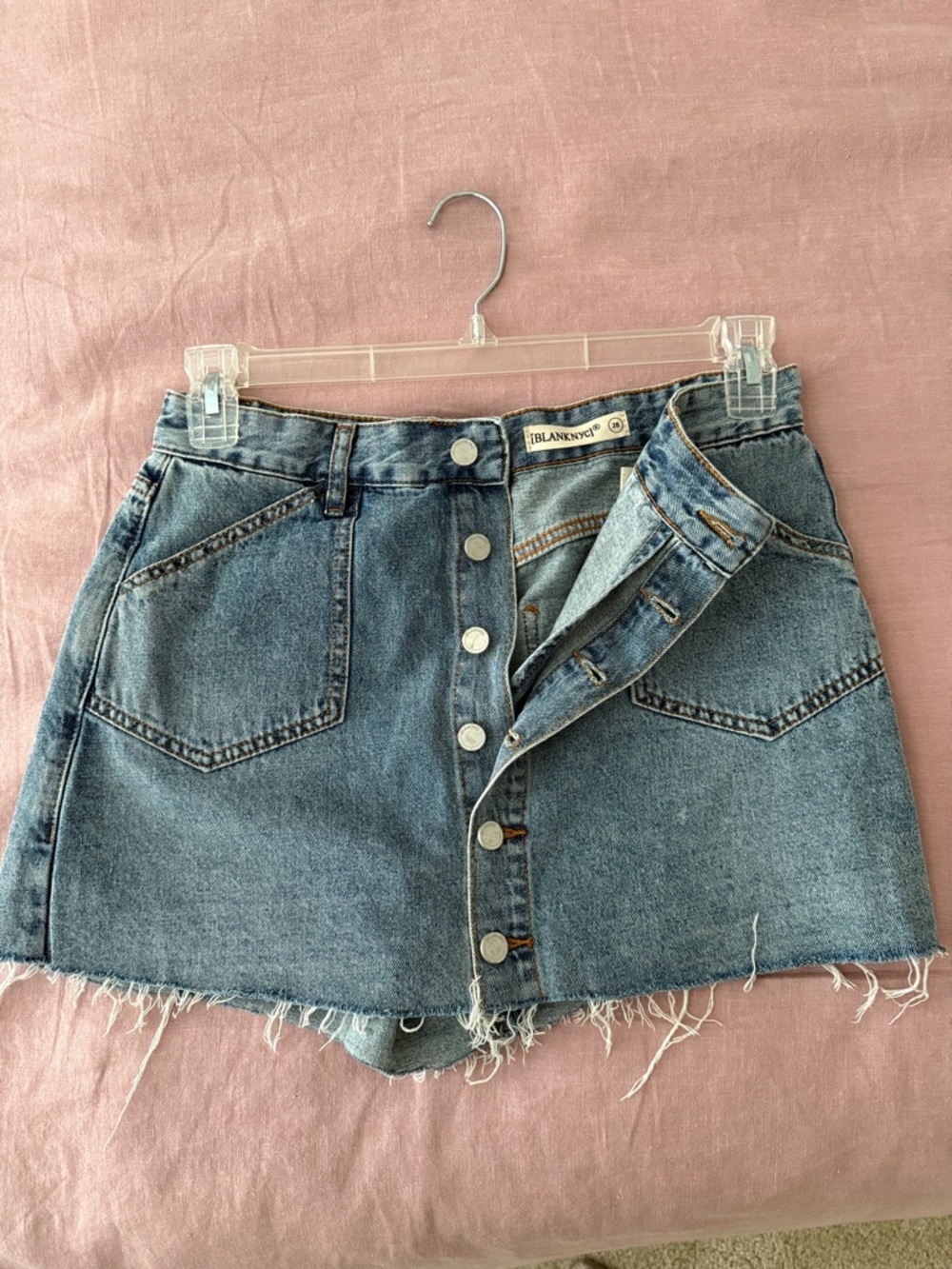 Blank NYC Button-Front Distressed Denim Skort